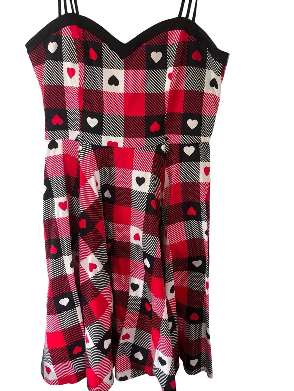 Collectif Retro Red Plaid Heart-Print Dress Fit & Flare Size 14 - Picture 3 of 5